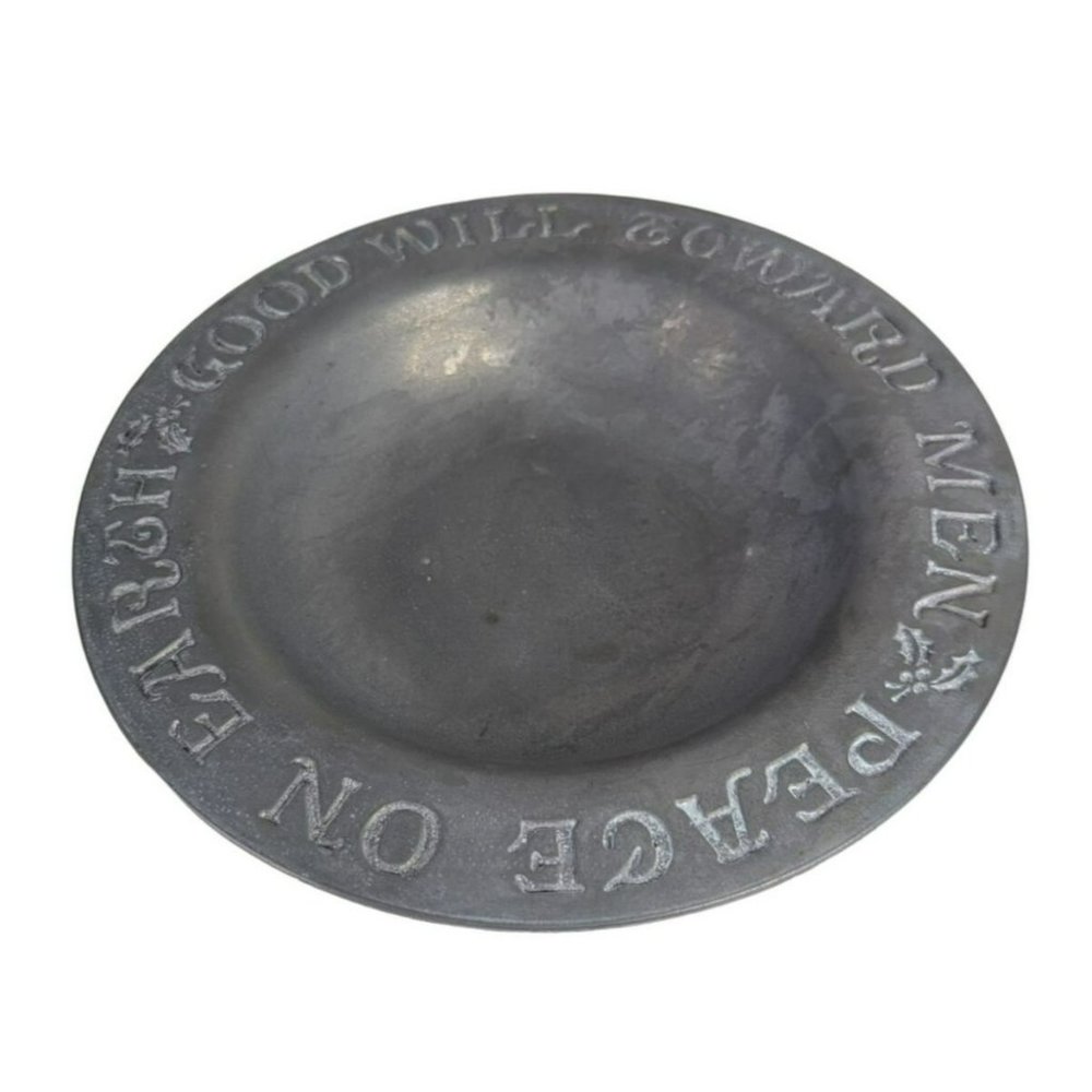 Vintage Teleflora Pewter Collector's Plate Peace on Earth Good Will Toward Men